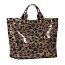 KAMEILONG Women's Large PVC Tote Bag Letters Print Handbags Paper Shoulder Bag Clear Shopping Hobo Bag (Brown Leopard)