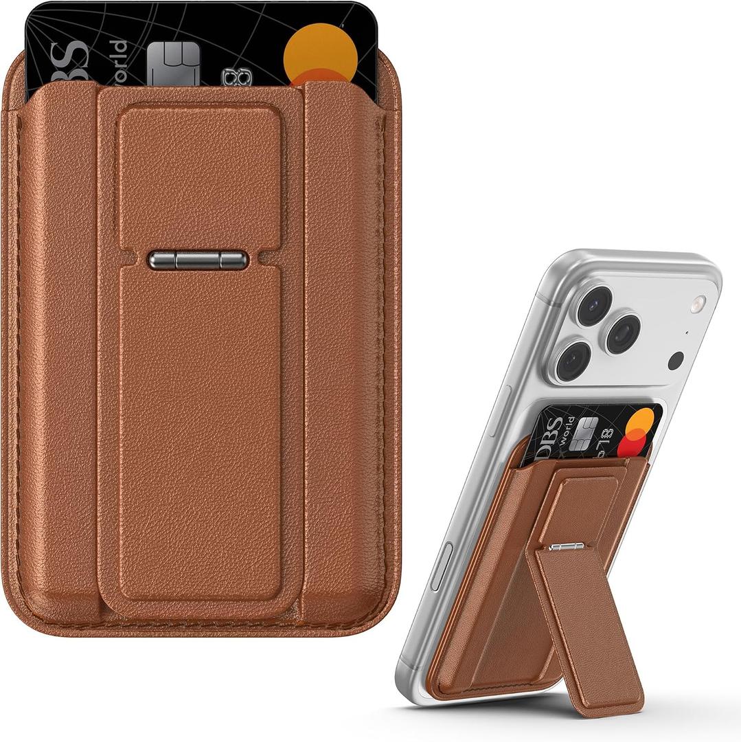 for Magsafe Wallet, 4 Card Holder with Stand, RFID Blocking with Magnetic Ring, Lightweight Slim Leather for Magsafe Walllet for iPhone 17/16/15/14/13/12, Not for iphone Mini Series, Brown