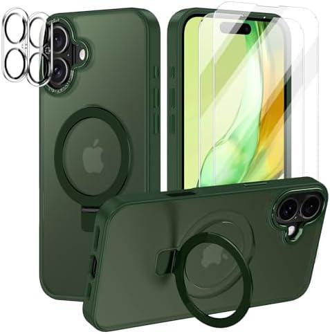 Lamcase for iPhone 17 Case,with Magnetic Invisible Stand [Military Drop Protection] [Compatible with MagSafe] Shockproof Slim Translucent Anti-Slip with 2 Screen Protector,Green