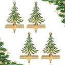 JUSTOTRY 4PC Christmas Stocking Holders for Mantle Glitter Green Xmas Tree Gold Stocking Holder for Fireplace Home Decor Holiday Gifts Christmas Decorations Supplies Non-Skid Durable and Sturdy