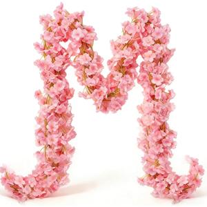 10PCS 59FT Artificial Silk Cherry Blossom Garland, Hanging Sakura Flower Vines for Wedding Party Home Arch Office Sakura Decor (Pink)