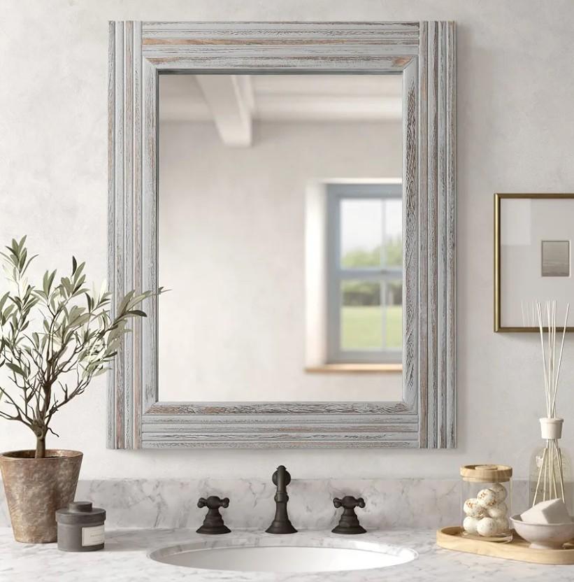 Hand-Made Wooden Spliced Wall Mirror for Bathroom, Rustic Farmhouse Vanity Mirror, Décor Wall Art, Solid Wood Frame, Vertical or Horizontal Hanging 20×30inch