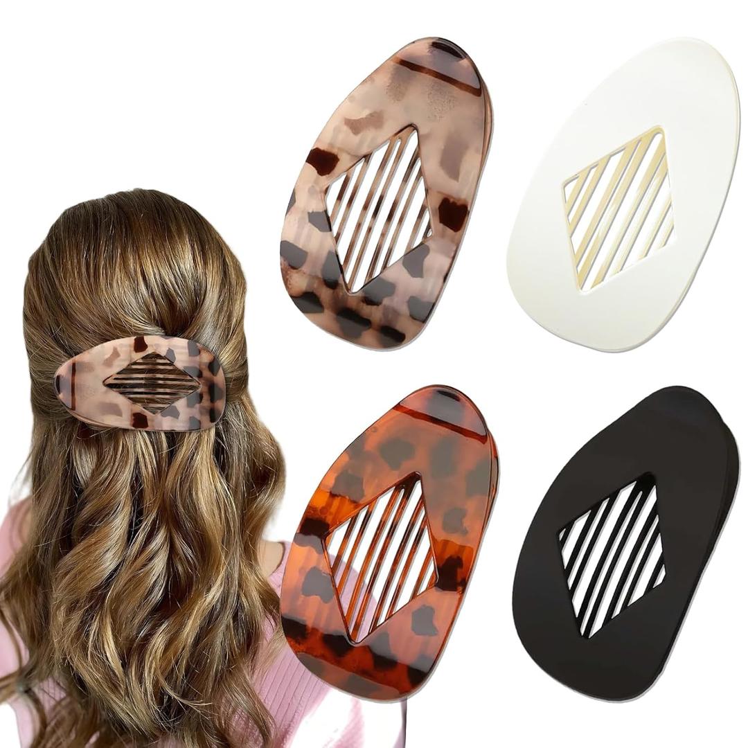 Flat Hair Clips for Women - Large Oval Hair Claw Clips and Duckbill Hair Clip for Thin Hair or Thick Hair - Non Slip Strong Hold Hair Accessories for Women(4Pack, 4Colors) (Style 1)