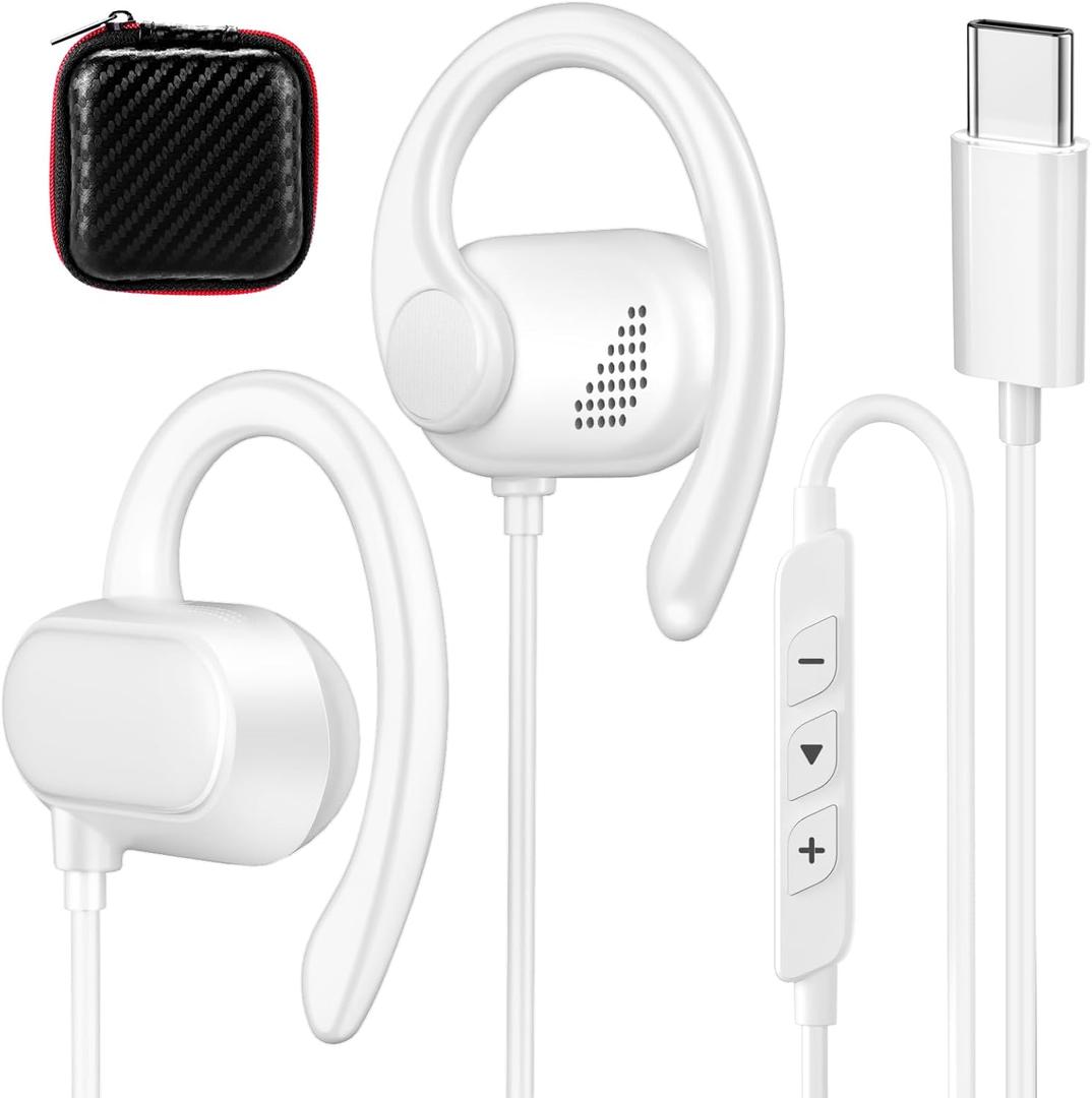 Open Ear USB C Headphones Wired Earbuds for iPhone 17 16 Pro Max 15 16e/iPad A16 11 10th,Type C Plug Over Ear Hooks Headphones with Mic for Samsung S26 Ultra S25 S24 S23 Sports Running Corded Headset
