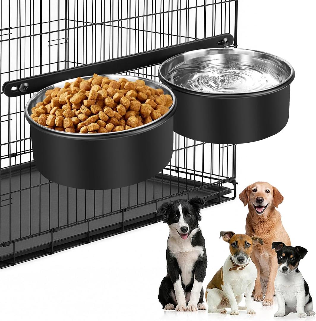 2 Packs Dog Crate Water Bowl No Spill,Dog Crate Bowls Hanging,Kennel Mountable Food Water Bowls for Crate Cage,Stainless Steel Feeder Coop Cup for Dogs Cats Pet Puppy Guinea Pigs Rabbits