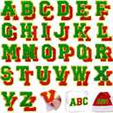 52 Pcs Red Green Christmas Patches Embroidered Chenille Letter Patches Self Adhesive for Clothing,A-Z Letter Stickers Sew on Repair Patches for Jackets Hats Backpacks