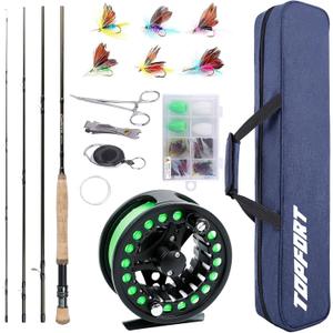 TOPFORT Fly Fishing Rod and Reel Combo Starter Kit, 4 Piece Lightweight Ultra-Portable Graphite Fly Rod Complete Starter Package with Carrier Bag