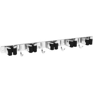Mop Broom Holder Wall Mount, Broom Organizer Mop and Broom Storage Tool Racks 304 Stainless Steel Self Adhesive Wall Hanger for Home Garage (Screw Adhesive 5 Rack & 4 Hooks Black)
