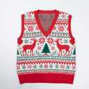 JULYCLO Christmas Sweater Vest Women Ugly Xmas Reindeer Knit Sweaters Casual Santa Snowflake V Neck Sleeveless Outwear Tops
