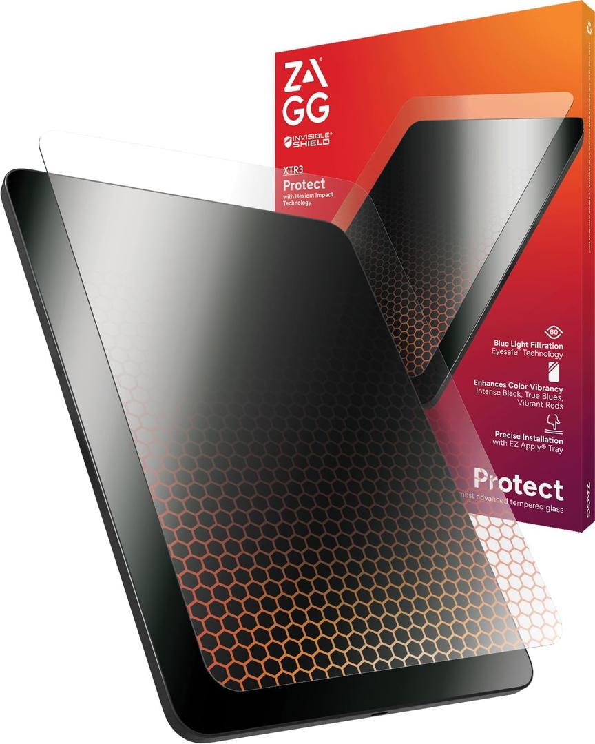 ZAGG Glass XTR3 iPad Pro 13" (M4) Screen Protector - Eyesafe Blue Light Filter, Anti-Reflective, Made with Recycled Glass, Easy Apply Installation, Maximum Screen Protection