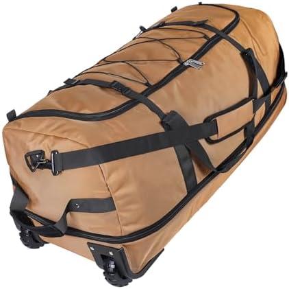 Vrtisa 110L Expandable to 140L 32” Foldable Oxford Soft-Sided Rolling Duffle Bag with 2 Heavy-Duty Wheels,3 Large Compartments,Adjustable Shoulder Strap and Attached Organizer Pouch,Coffee
