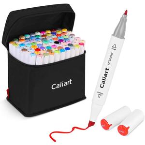 Caliart Alcohol Based Markers, 81 Colors Art Drawing Markers Set Dual Tip Fine & Chisel Permanent Colored Sketch Pens, with Case for Artists Adults Coloring Book Illustration