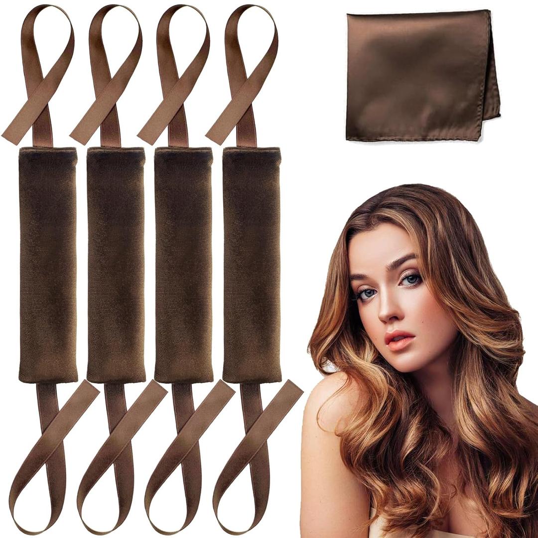 Lanzhire Jumbo Heatless Hair Curlers for Overnight Curls, Blowout Flexi Rod with Ribbon, No Heat Curlers to Sleep In, Soft Overnight Heatless Rods for All Hair Types