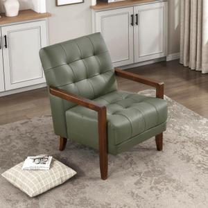Lexicon Modern Accent Chair, Luxury Genuine Leather Match Living Room Chair with Tufted Cushions, Solid Wood Frame and Arm Rest, Comfy Upholstered Single Seat for Bedroom/Reading/Office, Green Lexicon Modern Accent Chair, Luxury Genuine Leather Match Living Room Chair with Tufted Cushions, Solid Wood Frame and Arm Rest, Comfy Upholstered Single Seat for Bedroom/Reading/Office, Green