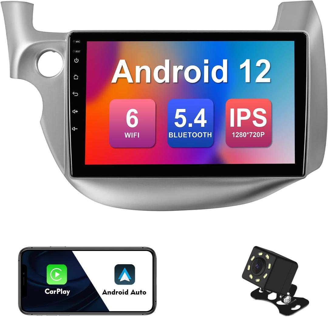 2+32G 10.1-inch Android 12 Car Stereo for Honda Fit 2008-2013 IPS Touchscreen Screen Car Radio with Carplay & Android Auto Support Backup Camera GPS FM Navi BT SWC