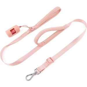 Wisedog Double Handle Dog Leash with Poop Bag Holder - Two Soft Padded Handles with Traffic Control, Adjustable Length for Medium and Large Dogs (Gossamer Pink, L|5.2 ft-6 ft)