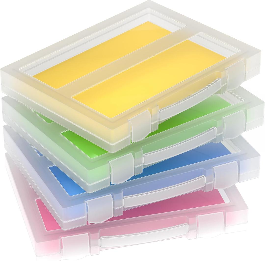 Scrapbook Paper Storage, 4 Pack Stackable Craft Organizers with Handle, Fits More 8.5x11 and School Projects Box, Paper Organizer Storage for Office & Home Organization