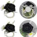 Black Corsage and Boutonniere Set Elegant Corsage Wristlet Accessories for Prom,Wedding Brides Bridesmaids, Homecoming, and Formal Events (1, Black)