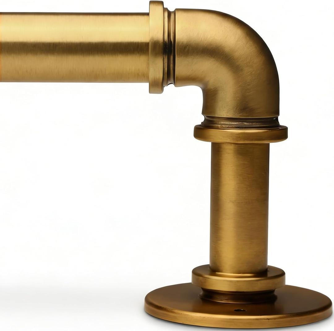 Soft Gold Industrial Curtain Rod for Windows 18 to 45 Inches,1 Inch Adjustable Drapery Pole,Heavy Duty Outdoor/Indoor Modern Curtain Rods,Easy Installation(Soft Gold 18"-45")