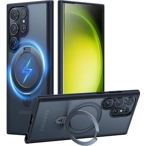 TORRAS Magnetic Designed for Samsung Galaxy S23 Ultra Case [Compatible with Magsafe] Stand, [Military Grade Drop Tested] Shockproof Translucent Slim Protective Ostand, Black