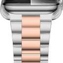 iiteeology Lightweight Stainless Steel Band Designed for Apple Watch Ultra 3 & Ultra 2, Series 1-11, 46mm, 45mm, 44mm, 42mm, Replacement iWatch Bands for Men & Women, Silver/Rose Gold