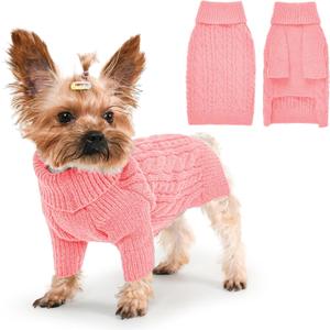 Dog Sweater Turtleneck Pullover Cable Knit for Boys Girls Small Dogs Puppy Chihuahua Yorkie Toy Poodle Pomeranian Winter Stretch Clothes Long Sleeves (S, Pink and Purple)