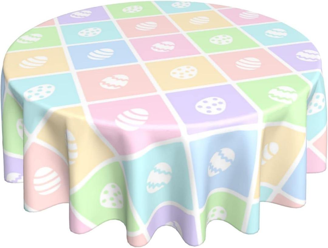 Easter Tablecloth Round 60 Inch,Colorful Spring Plaid Easter Egg Table Cloth Water Resistant Washable Polyester Table Cover for Kitchen Dining Table Easter Party Decorations