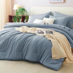 CozyLux Full Comforter Set Grayish Blue, 7 Pieces Bed in a Bag Bedding Comforter Set with Sheets, All Season Boho 7PC Bed Sets with Comforter, Fitted Sheets, Flat Sheets, Pillow Shams and Pillowcases
