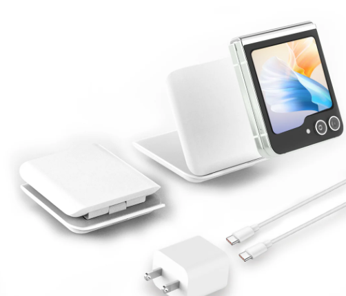 DT-X7 Foldable Wireless Charger for Samsung Galaxy Z Flip, Portable Travel Wireless Charging Stand, 15W Fast Wireless Charger Station for Galaxy Z Flip5/4/3, Razr+ (20W Adapter Included), White