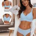 HORISUN Comfortable Seamless Full Coverage Bra for Women Wireless Bras with Soft Support Regular and Plus Size (Blue, L)
