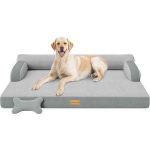 XL Plus Orthopedic Dog Bed, Big Dog Bed for Large Sized Dogs, Dual-Sided Pet Cooling Beds with Memory Foam Washable Cover Nonslip Bottom, Waterproof Pet Couch with Bolster, Light Grey (Jumbo(45"L x 35"W x 9.5"Th))