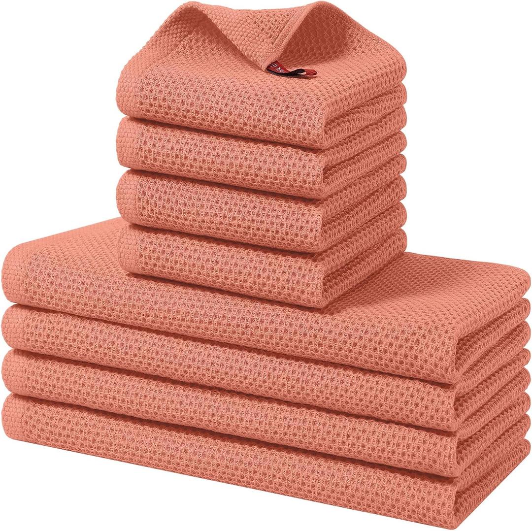 Homaxy 100% Cotton Kitchen Towels and Dishcloths Set, 12 x 12 Inches and 13 x 28 Inches, Set of 8 Bulk Kitchen Towels Set, Ultra Soft Absorbent Dish Cloths for Washing Dishes, Coral