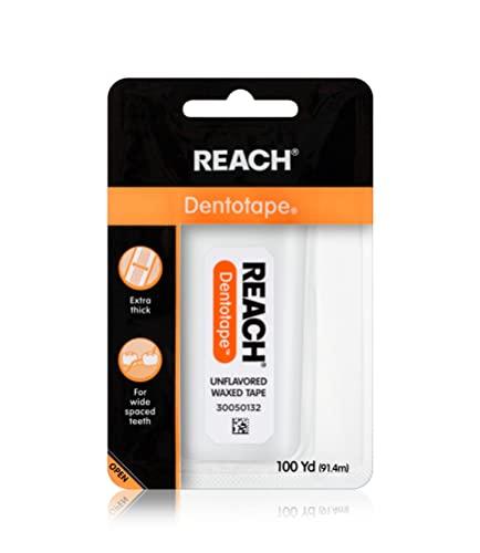 REACH Dentotape Waxed Dental Floss Tape, Unflavored, Extra Wide Floss, Shred & Frey Resistant, Plaque Remover for Teeth, Easy on Gums & Teeth, Oral Care, PFAS Free, for Adults & Kids, 6 Pack, 100 yd