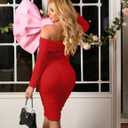 GOKATOSAU Women's Sexy Elegant Ruffle Long Sleeve Off Shoulder Ruched Party Mini Dress (Red, M)