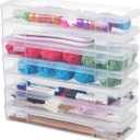 novelinks Plastic Small Storage Bins with Lids for Organizing, Mini Clear Storage Containers and Stackable Storage Box Organizer for Pencil Boxes, Task Boxes, Crayon Boxes (6 Pack Large)