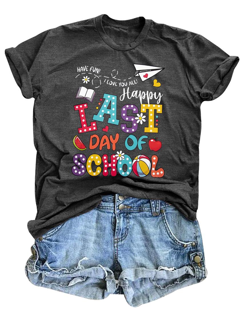 Last Day of School Teacher Shirt: Women Last Day of School Shirts Happy Graduation T Shirt Casual Short Sleeve Tops (S)