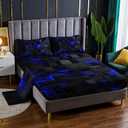 Geometry 4 Pieces Bed Sheet Sets Queen Size,Blue Black Bed Fitted Sheet Soft Bedding Sets with 16" Deep Pockets for Kids and Adults Bedroom Decor,Bedding Set 4 PCS(1 Fitted+1 Flat+2 Pillowcases)