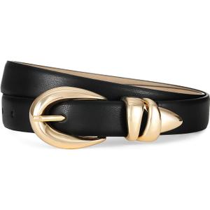 Fashion Waist Belt with Gold Buckle Women's Belts for Jeans Stylish Leather Belts for Women (Black)