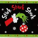 Funny Christmas Door Mat, Stink Stank Stunk Christmas Welcome Mat with Non-Slip Backing, Holiday Door Decor Bathroom Garden Entryway Doormat, Holiday Indoor Outdoor Decorations, White Elephant Gift, Size 45*74 cm