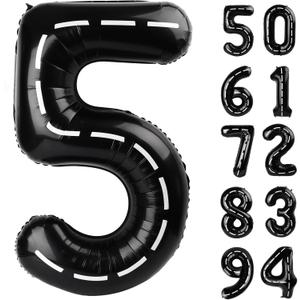 Race Car 5 Balloon, Number Balloons 40 Inch, 5th Black Birthday Balloon Decorations, Race Car Birthday Party Supplies, 5 Number Balloons, Number 5 Balloon