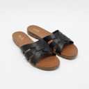 Fashion Flat Summer Sandals for Women 2025-Comfortable Leather Slides, Dressy Beach Footwear Cute Memory Foam Mules Braided Open Toe Design,Size 7,5