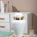 White Ginger Jar with Gold Trim, Ginger Jar Vase Decor for Centerpiece, Table Decorations, Living Room, Shelf, 15inches