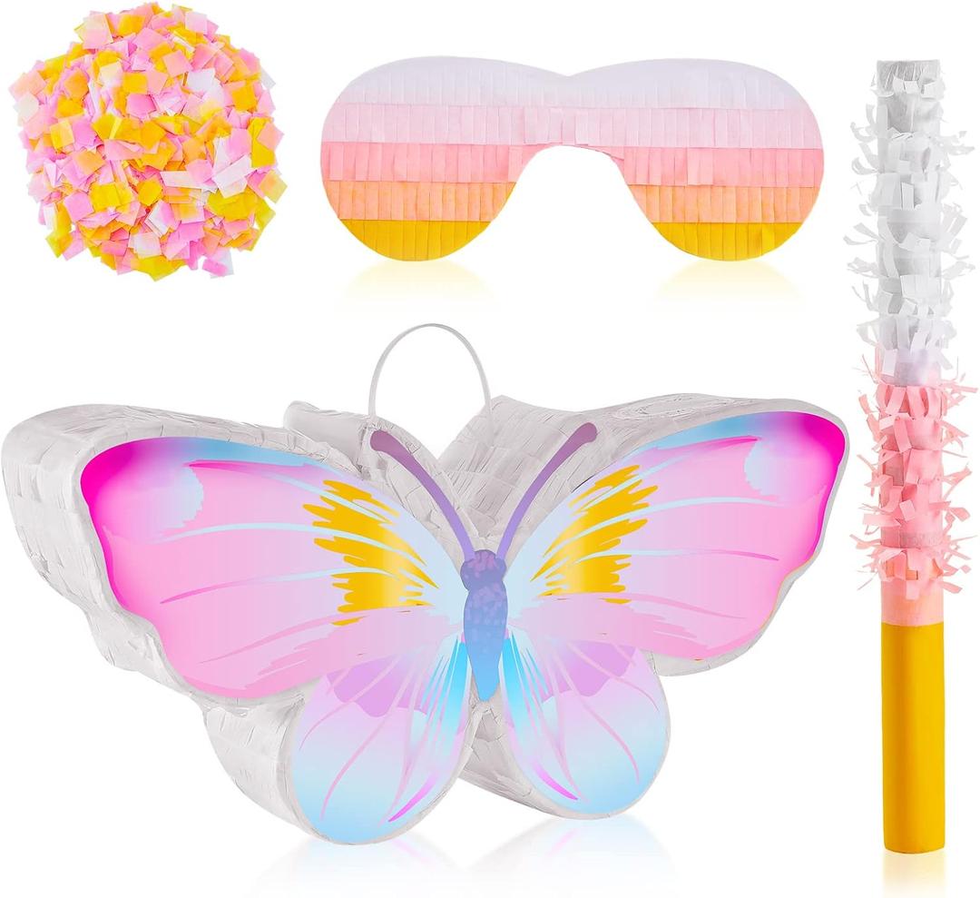 Lewtemi Butterfly Piata Decorations with Stick Blindfold and Confetti for Birthday Fairy Woodland Theme Decorations Photo Prop Funny Anniversary