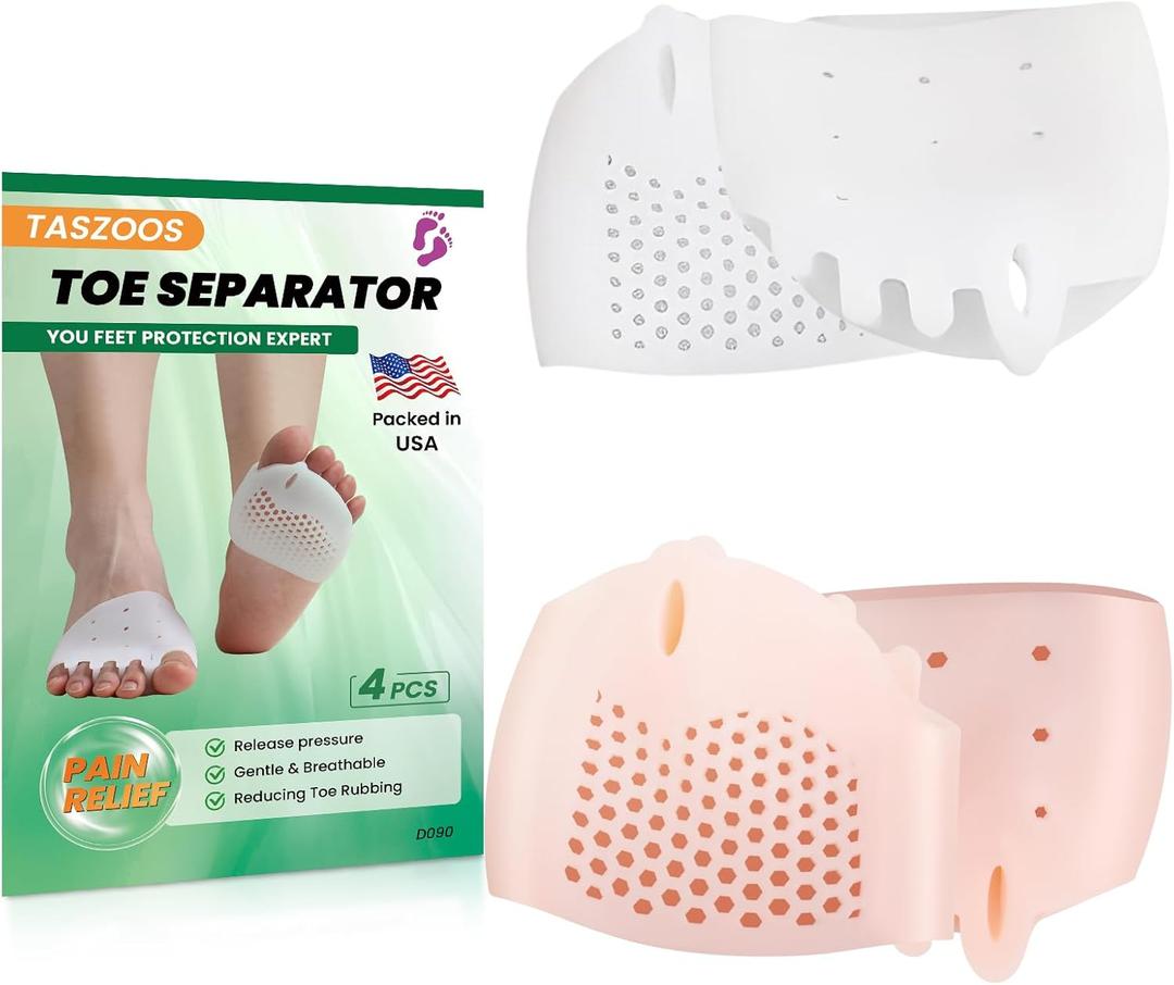 Toe Separators & Metatarsal Pads for Women & Men - 4 PCS Gel Toe Spacers, Ball of Foot Cushions for Pain Relief, Metatarsalgia, Morton's Neuroma, All-Day Comfort for Walking, Running, Standing