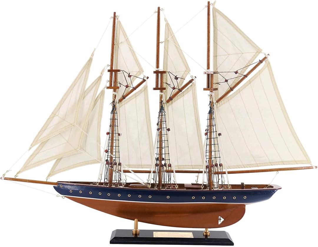 NAUTIMALL 25" Wooden Sailboat Model Sailing Yacht Atlantic Schooner Ship Scale Replica Nautical Home Decor Display Collection Watercraft