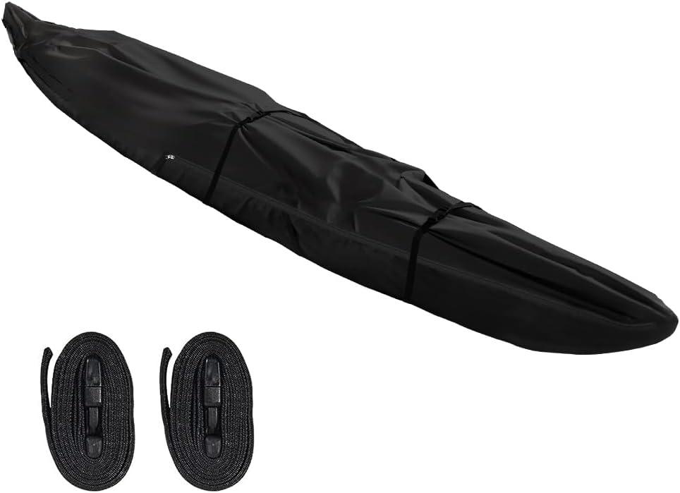 Fade and Tear Resistant Trailerable Cover with Waterproof Zipper, 600D Marine Grade Heavy-Duty Waterproof Canoe Cover Fit for 14ft Kayak, Indoor/Outdoor Storage, Black
