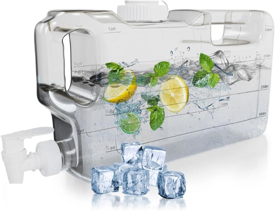Refrigerator Water Dispenser 1.1 Gallon  Leak-Proof Slim Fridge Water Container with Spigot  BPA-Free Refillable Water Jug (Clear)