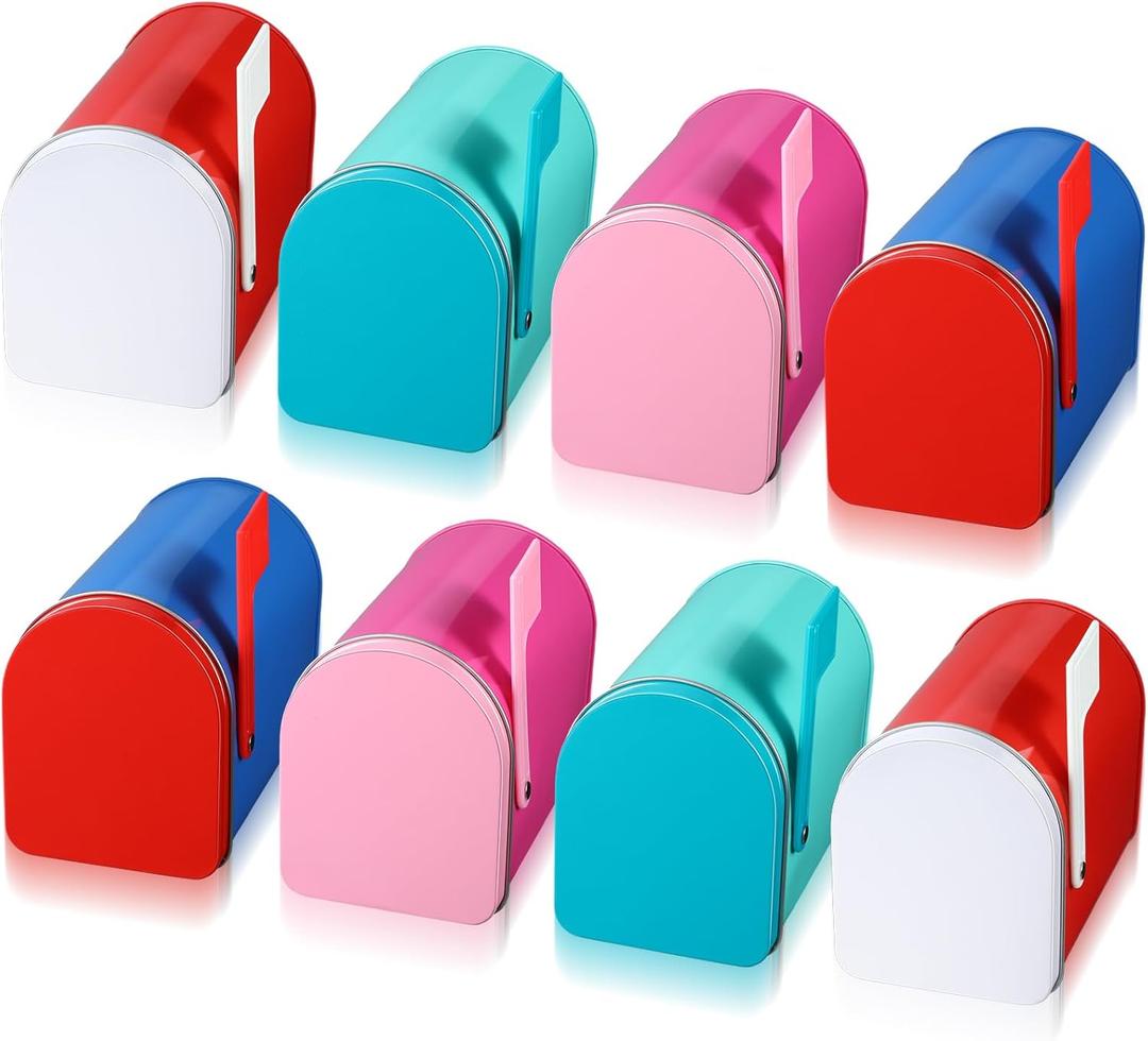 Hicarer 8 Pcs 5'' x 3'' Valentine Tinplate Mailbox Toy Small Decorative Mailbox Mini Tin Postbox DIY Crafts for Valentine Party Favor Greeting Cards Exchange Gifts Classroom Prize Supply