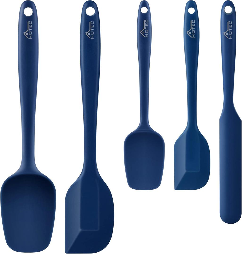 HOTEC 600 Heat Resistant BPA-Free Silicone Rubber Spatula Set, Kitchen Cooking Spatulas, Baking, Mixing, for Non Stick Cookware, Dishwasher Safe, Classic Blue Set of 5