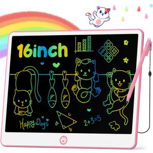 Hockvill LCD Writing Tablet for Kids 16 Inch, Toys for Girls Boys Drawing Pad for 3 4 5 6 7 Year Old Kids Toys, Easter Basket Stuffer for Kids, Toddler Doodle Board Travel Essentials - Pink